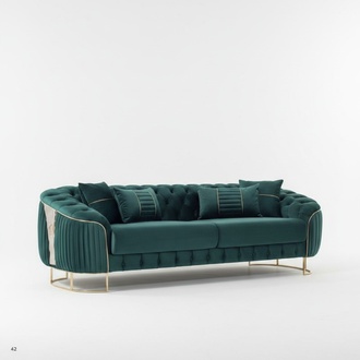 Three-seater sofa, fabric sofa, upholstered couch, green luxury sofas.