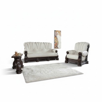 Three Seater Sofa Leather Couch Wood Upholstery Classic Carved Couches Sofas
