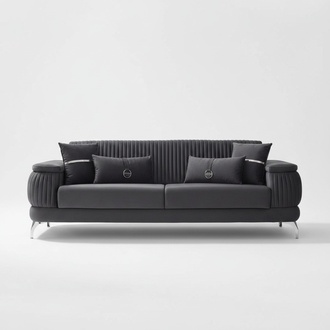 Three-seater upholstered luxury fabric sofa couch 3-seater gray design couches