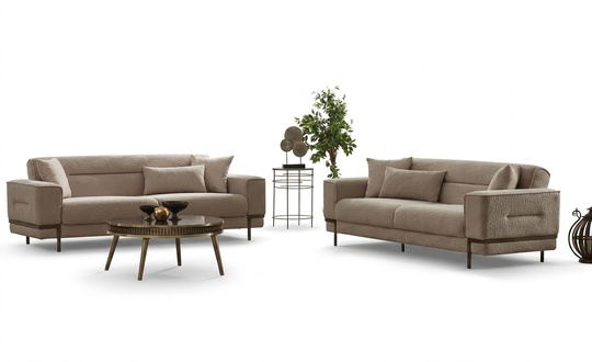 Three-seat upholstered sofa sofa set fabric sofa couch beige 2-piece sofa
