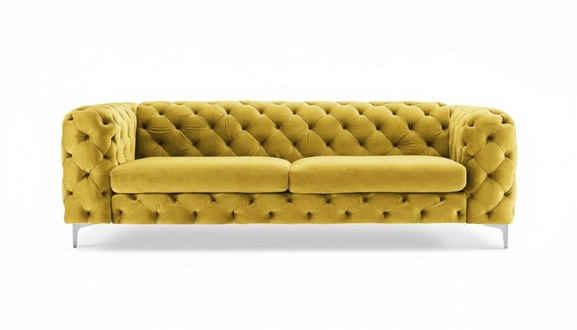Three-Seater Yellow Chesterfield Sofa Luxury Furniture Textile Fabric Living Room Modern New