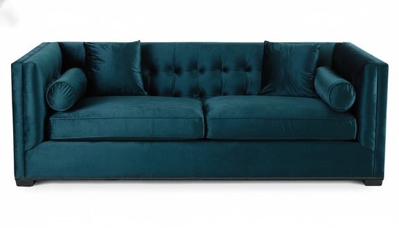 Three-Seater Blue Fabric Living Room Design Couches Sofa Sofas Chesterfield Couch