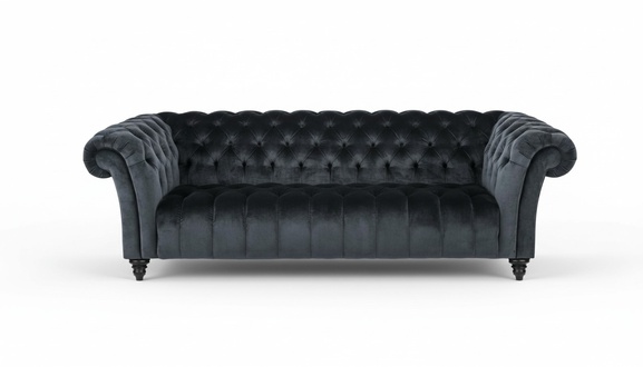 Three-seater Chesterfield Fabric Black Design Couches Upholstered Sofa Velvet Furniture New