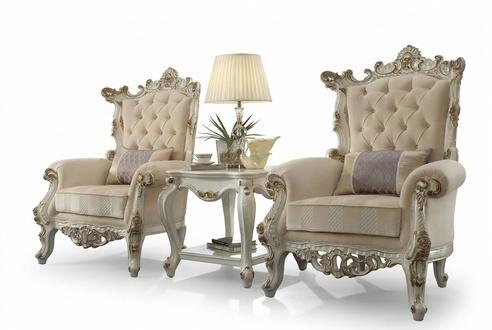 Throne Armchair Royal Cushion 1 Seater Antique Style Chairs Beige Wood Baroque