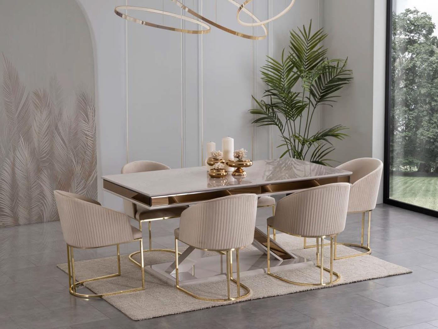 Dining Room Set Dining Table with 4x Armchair Chair Sets