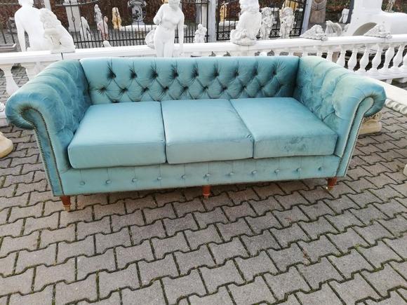 Design Chesterfield Sofa Set 3 Seater Fabric Couch Blue Upholstery Sofas New