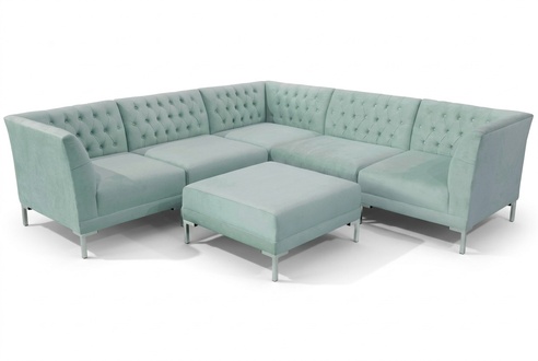 Turquoise Blue Corner Sofa Living Room Style Furniture Chesterfield Country Set 2pcs.