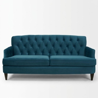 Blue Royal Style Sofa Chesterfield 3-Seater Turquoise New Textile Couch Thin Armrests