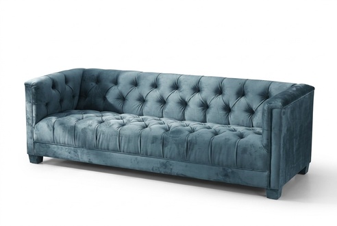 Blue Velvet Sofa Upholstered 3-Seater Chesterfield Textile Couch New Living Room Couch