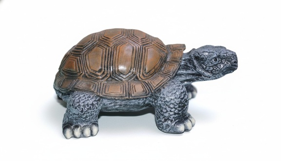 Garden decorative sculpture designed as an original motley grey colored turtle 27x66x48cm