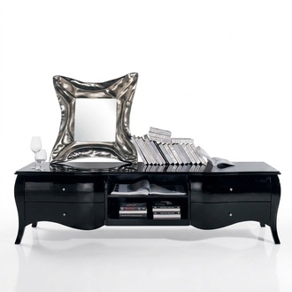 TV stand sideboard rtv lowboard shelves living room wood black
