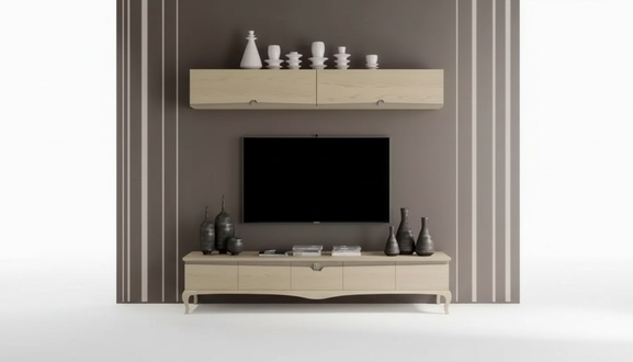 TV Stand Wall Shelf Wooden Table Wall Shelf Beige Classic Design New