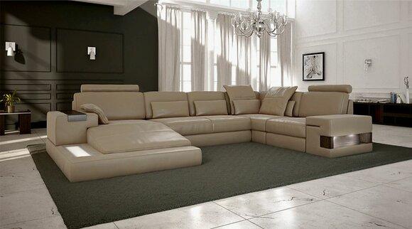Living Landscape Leather Design Corner Sofa U-shape Sofa Bed Function Couch Textile Sofas