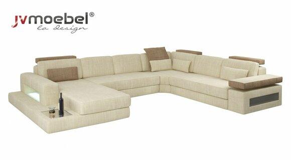 U-Form Bed Function Couch Design Upholstery Textile Corner Living Area Corner Sofa Fabric