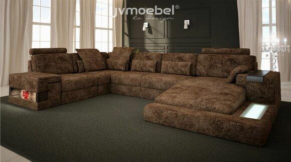 Corner Sofa U-Form Couch Design Upholstery Textile New Living Landscape Bed Function Fabric