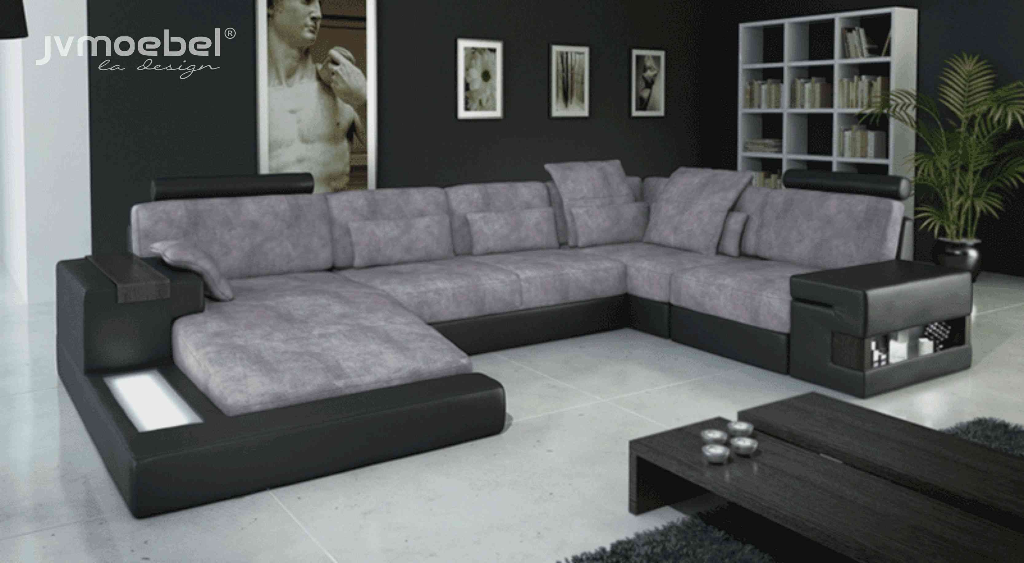 Designer Modern Luxury Textile Sofa U-Shaped Furniture with Bed Functions Grey NEW