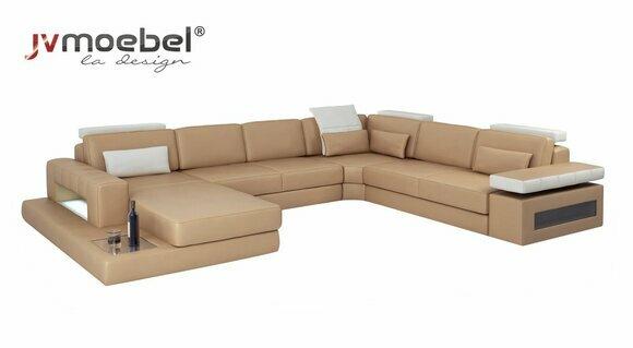 Corner Sofa Living Area Couch Light Brown Leather Upholstery Seat Corner Sofa U Shape Sofas