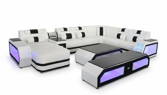 U Shape Living Landscape Modern Luxury Couches Corner Sofa U Shape Couch Faux Leather White