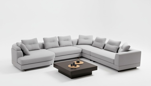 U-shape living room corner sofa L-shape modern design style textile material white