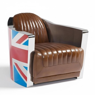 Union Jack Aviator Retro Club Chair Brown Leather Vintage Lounge Chair Furniture New