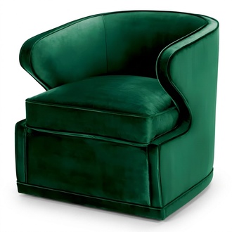 Upholstered armchair with luxurious padding in rich green.