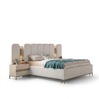Upholstered bed bedroom with 2 nightstands modern comfortable 3-piece set