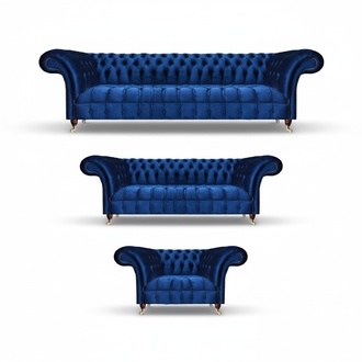 Upholstered furniture blue sofa complete 3 pieces 2x sofas furniture armchair Chesterfield