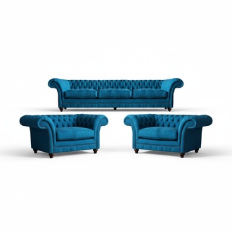 Upholstered Furniture Blue Sofa Set Textile Seat Furniture Chesterfield Set Furnishings