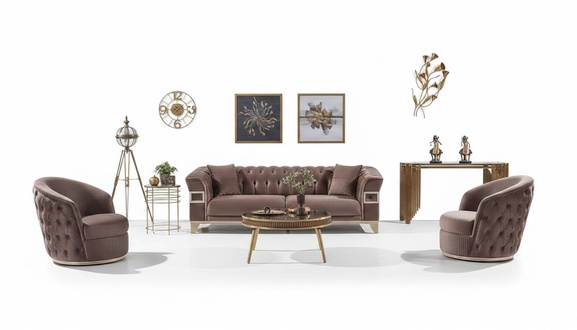 Brown upholstered furniture sofa set 3+1+1 seats luxury complete design furniture.