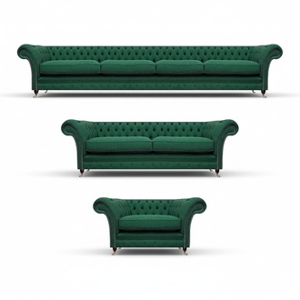 Chesterfield Upholstered Furniture Green Sofa Set 3-piece Living Room Complete Furniture