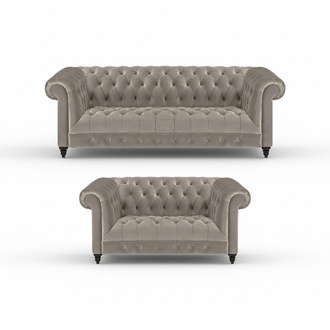 Luxury Upholstered Furniture Grey 2x Sofas Complete Living Room Chesterfield