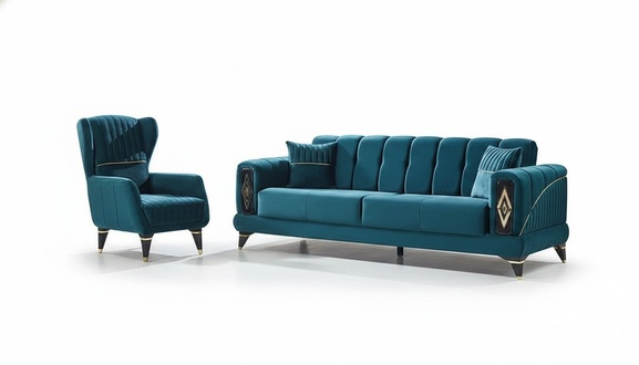 Upholstered furniture sofa set 2 pieces living room sofa 3 seater with armchair green