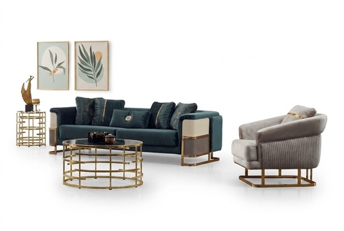 Upholstered sofa set, three-seater armchair, green fabric sofa, 2-piece.