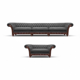 Upholstery set sofa set 2-piece sofa three-seater textile gray armchair Chesterfield