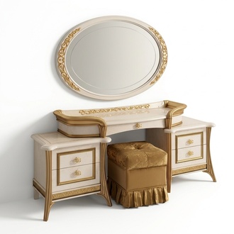 Dressing table, mirror, stool, complete set, chest of drawers, bedroom, new 3-part. console