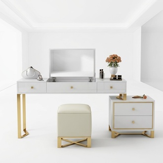 Modern style designer set of gloss dressing table & stool made of real wooden frame
