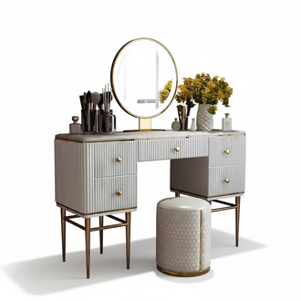 Vanity Set 2 piece Dressing Table + Stool Wood Leather Stainless Steel Bedroom Furniture