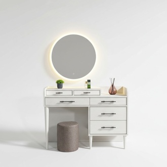 Modern wooden vanity table for the bedroom with mirror.