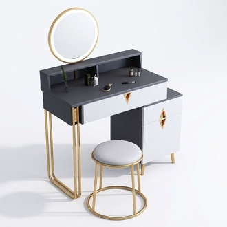 Dressing Table Bedroom Stool Mirror Youth Modern Style Set Wood Stainless Steel Premium