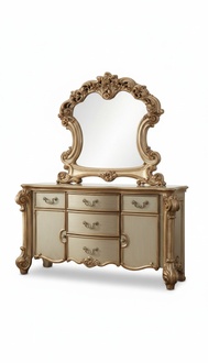 Vanity Table with Mirror Gold Design Luxury Furniture Antique Baroque Style