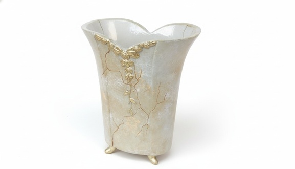 Decorative acrylic vase in antique style with natural obsolescence imitation 35cm height