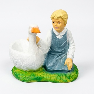 Garden figure designed as girl with a swan sitting on a grass 56x65cm