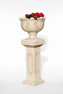 Decorative garden flower vase-pot vessel in antique style made of weather-resistant cement