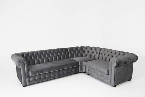 Velvet Chesterfield Sofa Couch Upholstery Corner Set Living Room Landscape Fabric Seat Corner