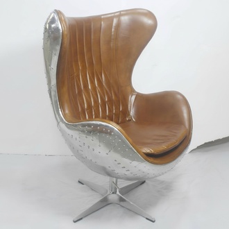 Vintage bucket chair aluminum real leather rocker function egg brown