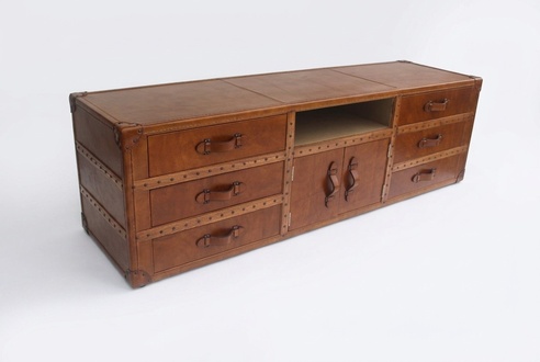 Vintage Dresser Sideboard Leather TV Lowboard Chest Old Look Style Suitcase Table
