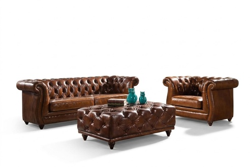 Vintage Chesterfield sofa set couch upholstery sofa leather 3 + 1 seater set 2 pieces.