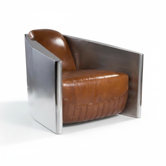 Vintage leather armchair brown real leather retro armchair design club chair aluminum new