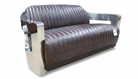 Vintage leather sofa aluminum couches sofa three-seater real leather sofas couch silver