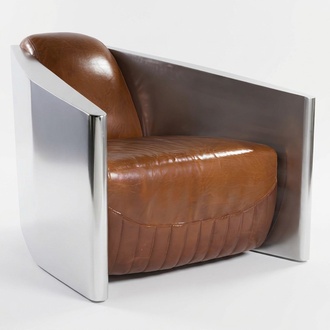 Vintage leather armchair brown real leather retro armchair design club chair aluminum new